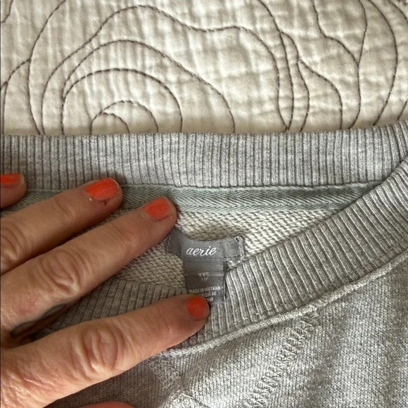 Aerie Gray Crew Neck Sweater with Navy Text - Picture 3 of 3